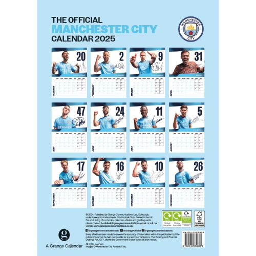 Nástěnný kalendář Manchester City FC 2025